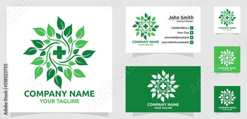 Herbal logo, natural pharmachy, logo green leaf