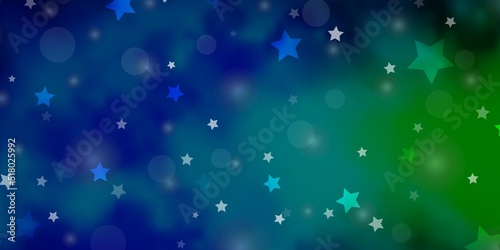 Light Blue, Green vector template with circles, stars.
