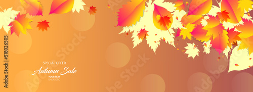 Stock vector simple minimalistic autumn background orange yellow. Stylish leaves scattered around the background  use for design text or social media