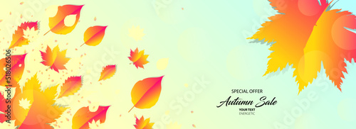 Stock vector simple minimalistic autumn background orange yellow. Stylish leaves scattered around the background  use for design text or social media