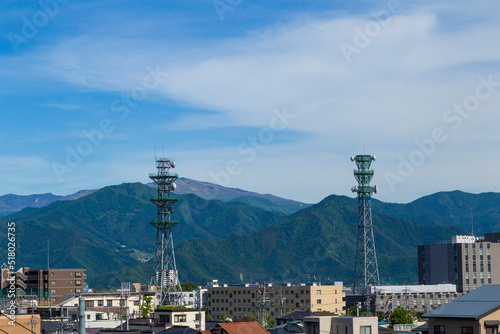 Cityscape of Nagano city in Chubu region, Japan.