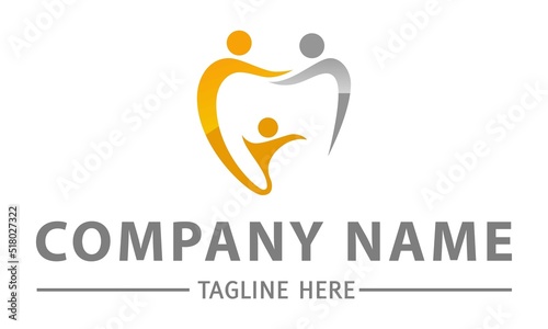 Abstract Orange people Family Teamwork Tooth dental Clinic logo design