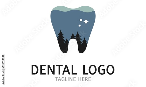Night Scene Tooth and Pine Tree Dental Clinic Logo Dental
