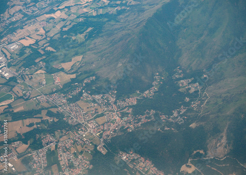 aerial view of city and mountains