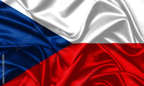 Czech Republic waving national flag close up silk texture satin illustration background
