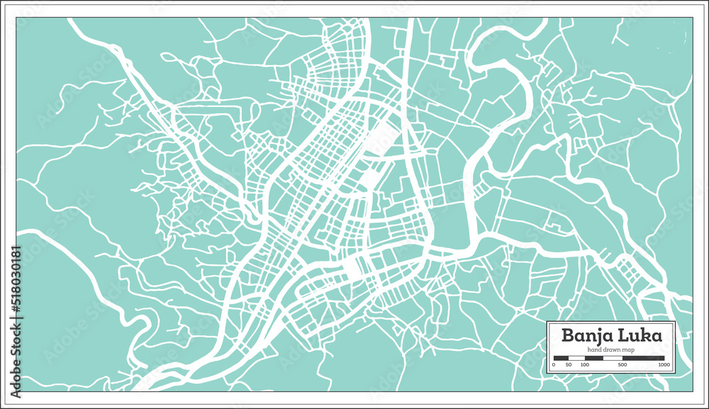 Banja Luka Bosnia and Herzegovina City Map in Retro Style. Outline Map.