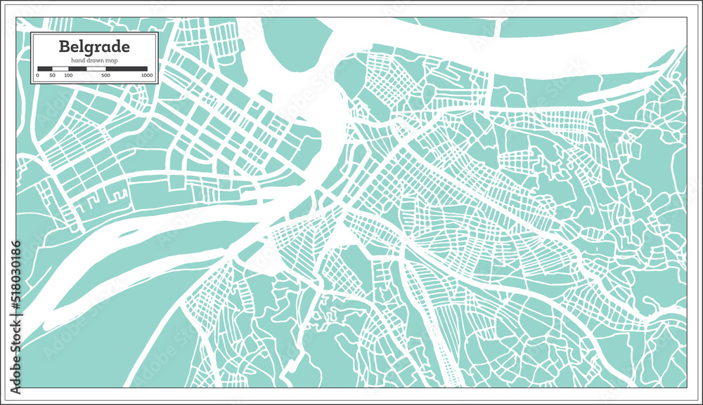Obraz premium Belgrade Serbia City Map in Retro Style. Outline Map.