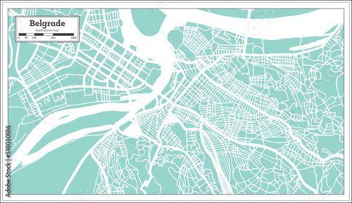 Belgrade Serbia City Map in Retro Style. Outline Map.