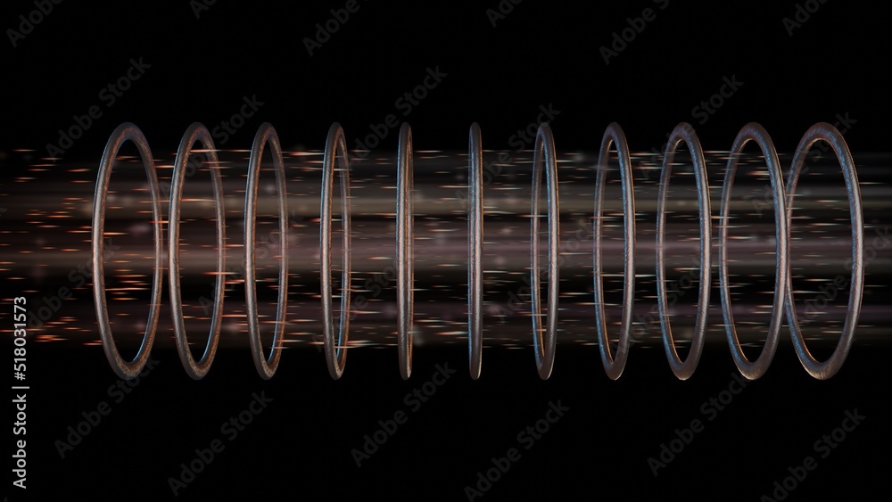 Energy , particles moving through magnetic metal rings . High energy ...