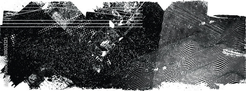 Glitch distorted geometric shape . Noise destroyed background . Trendy defect overlay texture . Glitched collage .Grunge textured . Distressed effect .Vector shapes with stripes screen print texture.
