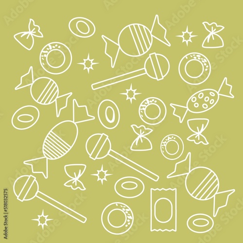 Set of sweets. Vector isolates in cartoon style on a color background.