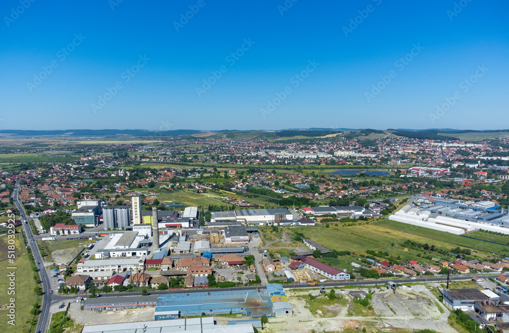Landscape with the industrial area of Reghin city - Romania