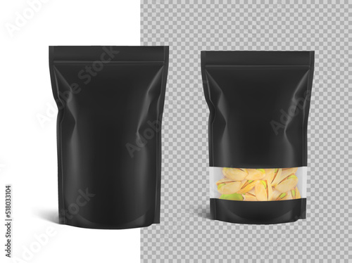 Pouch bag with ziplock and window mockup. Vector illustration. Can be use for template your design, presentation, promo, ad. EPS10.	