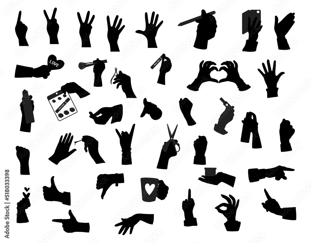 Big set hands isolated Vectors Silhouettes