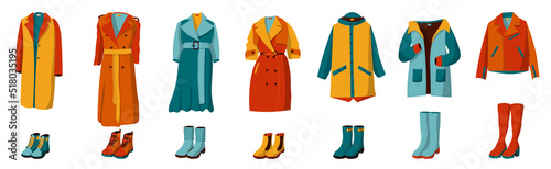 Autumn colorful clothes and shoes vector set photo