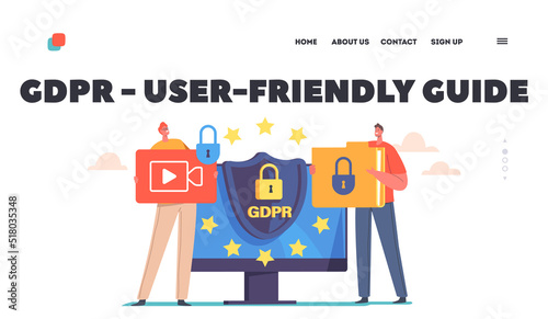 GDPR User Friendly Guide Landing Page Template. General Privacy Politics, Regulation For Protection Of Personal Data