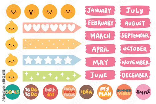 collection of weekly and daily planner sticker  notes  to do list  with lettering and cute icon. template for agenda  check list  stationery  font  alphabet