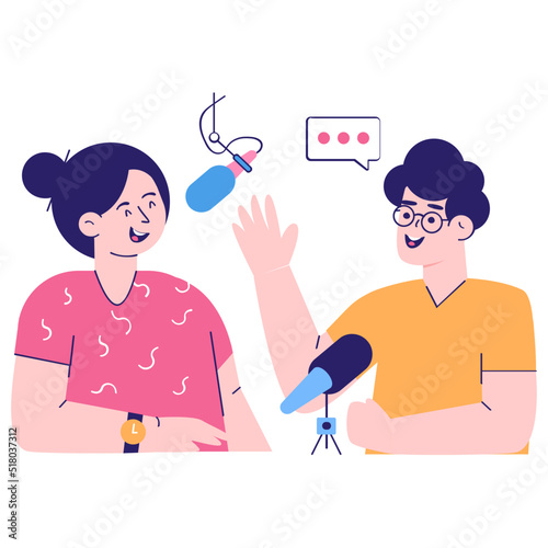 An editable flat illustration of live podcast 