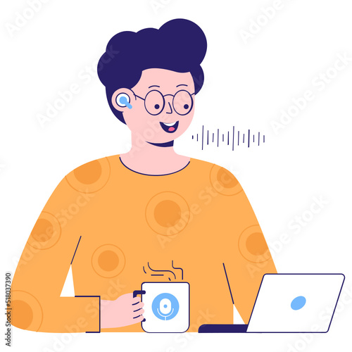 An editable flat illustration of live podcast 