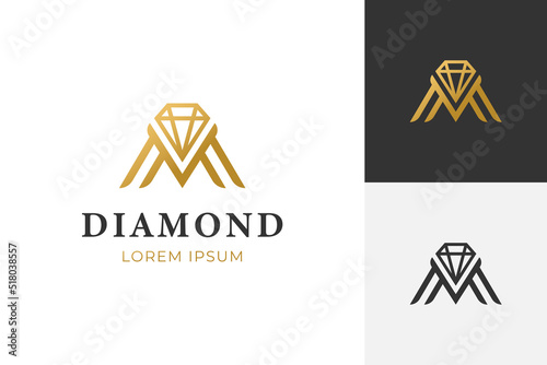 initial letter M with diamond line logo for golden jewelry logo icon symbol vector element, wedding icon logo