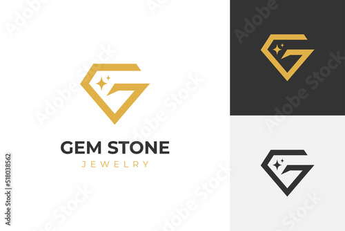 initial letter G gem with diamond line logo for golden jewelry logo icon symbol vector element, wedding icon logo