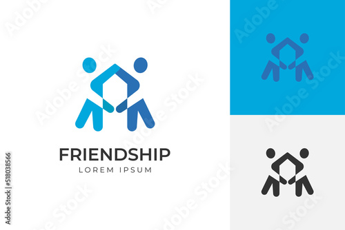silhouette two friends logo design for People teamwork concept icon symbol