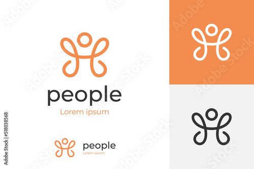 abstract simple line letter h people athlete logo design for gym, sports game, fitness, business, trainer, coach vector icon logo
