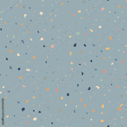 Terazzo seamless texture composed of pieces of granite, quartz, glass and stone. Marble floor pattern. Grey classic paving design. Abstract wall background. Retro venetian stone material