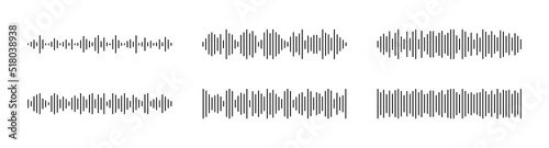 Podcast sound waves set. Waveform pattern for music player, podcast, voise message, music app. Audio wave icon. Equalizer template. Vector illustration isolated on white background.