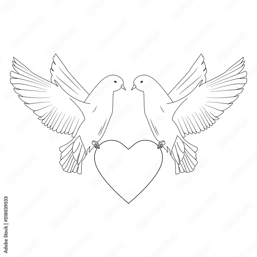 Fototapeta premium Two doves with a heart as a symbol of love and happiness