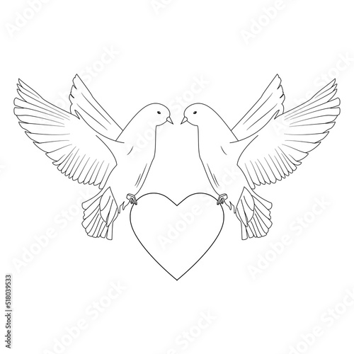 Two doves with a heart as a symbol of love and happiness