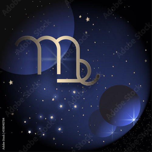Horoscope zodiac Virgo constellation simple icon on dark blue color background