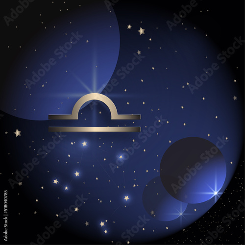 Horoscope zodiac Libra constellation simple icon on dark blue color background