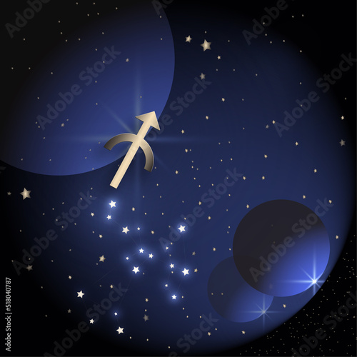Horoscope zodiac Sagitarius constellation simple icon on dark blue color background