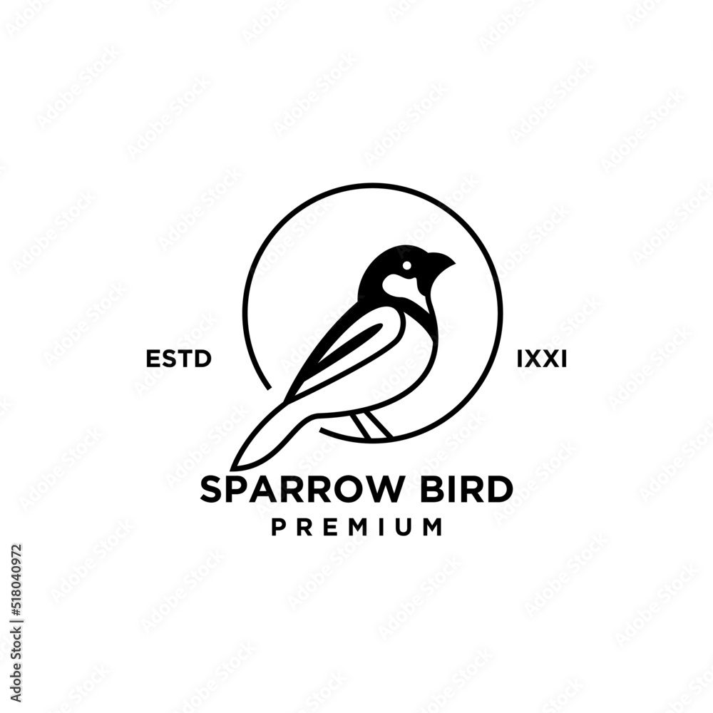 Fototapeta premium Sparrow bird logo hipster vintage retro vector line shilouette