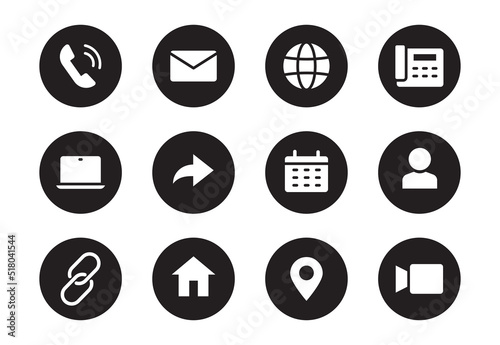 Phone, email contact icon. Mail, telephone adress, message symbol for website button. Black solid pictogram design style icon set. Vector illustration.