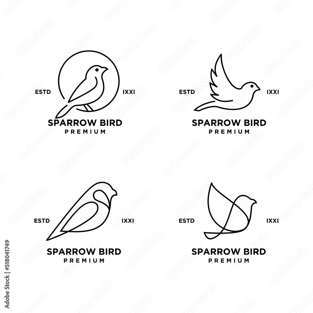 Naklejka premium Sparrow bird logo hipster vintage retro vector line set collection