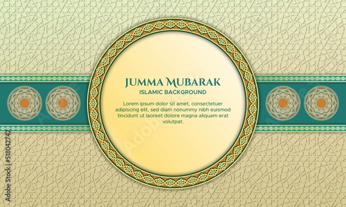 Jumma Mubarak design with circle frame ornaments embossed pattern decoration and Islamic mandala