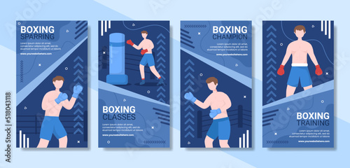 Professional Boxing Sport Social Media Stories Template Cartoon Background Vector Illustration