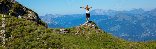 woman hiking massif des Bauges panoramic view ( haute savoie) © M.studio