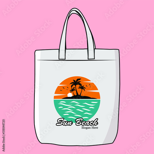 The Modern Look of White Fabric Canvas Totebag or Goodie Bag Isolated on pink Colour Background