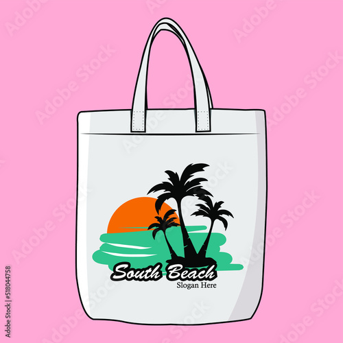 The Modern Look of White Fabric Canvas Totebag or Goodie Bag Isolated on pink Colour Background