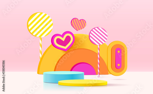 3D rendering podium with colorful pastel background with space for display product
