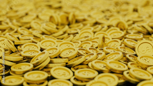 golden coins on black background, 3d rendering