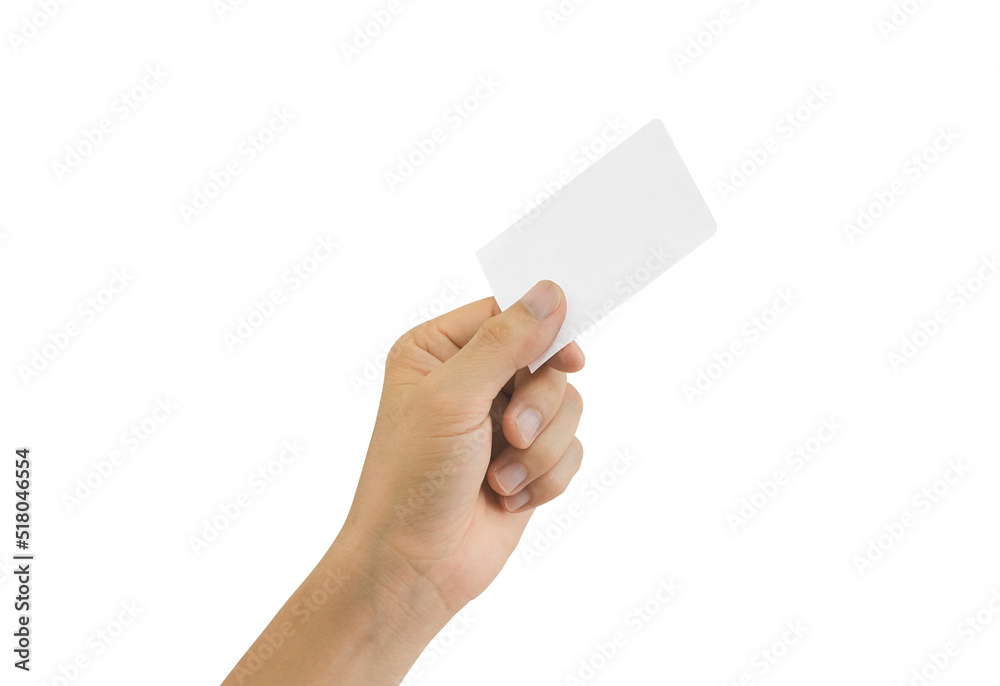 Hands holding paper blank for business card isolated on white background include clipping path. Hands holding paper blank for business card isolated on white background include clipping path.