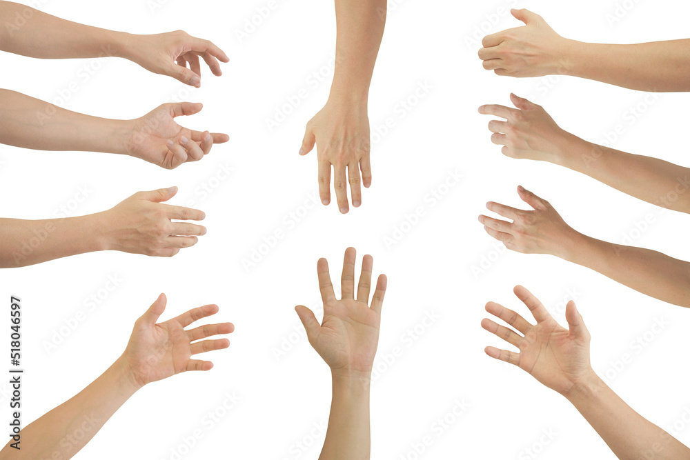 Set of young man's hand different gesturing, Isolated on white background include clipping path. Set of young man's hand different gesturing, Isolated on white background include clipping path.