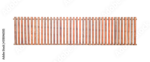 Brown wooden fence isolated on a white background included clipping path. Wood fence with vertical planks