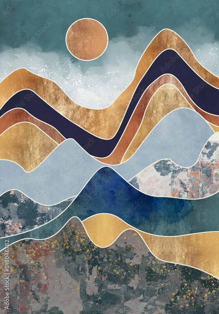 Mountain background. Minimal landscape art with marble texture and ...