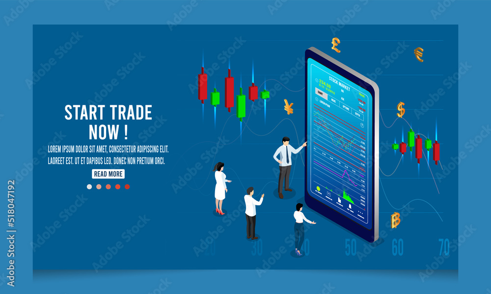 3D isometric graphic of people stock traders or forexs concept with mobile phone to process an analyzing business charts with investment financial data. Vector illustration eps10 3D isometric graphic of people stock traders or forexs concept with mobile phone to process an analyzing business charts with investment financial data. Vector illustration eps10