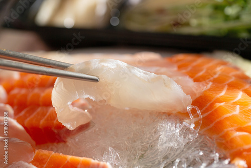 Fresh salmon sashimi and white fish sashimi 